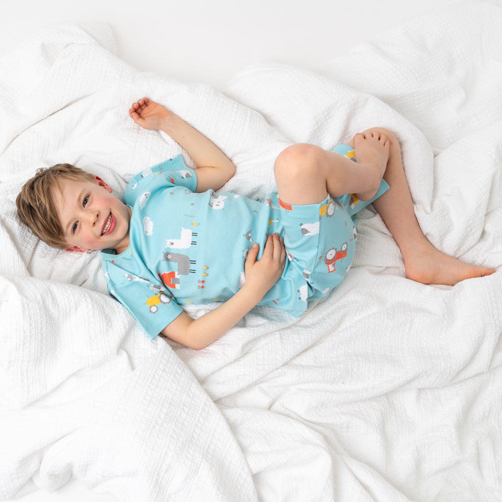 Pijama corto de niño de algódon orgánico_Granja_pantalón_445